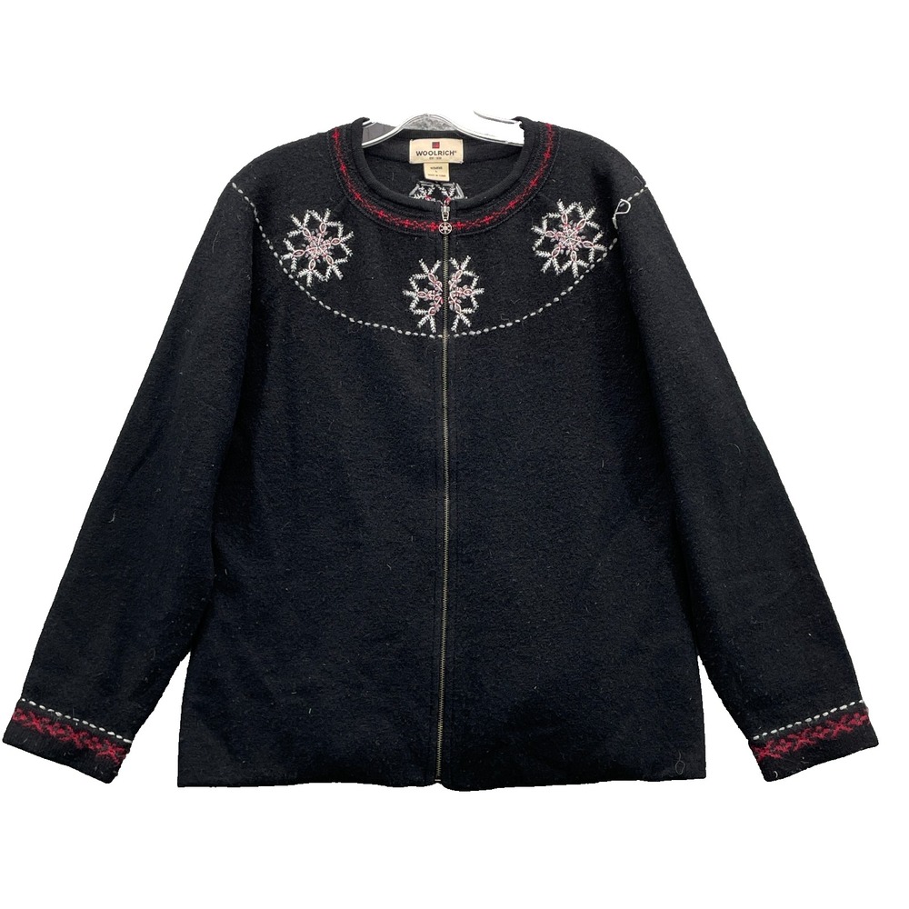 VTG Woolrich Cardigan Women's Large Embroidery Holiday Snowflake Cottage Grandma